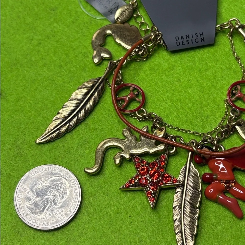 Pilgrim Gold Tone and Red Charm Bracelet
